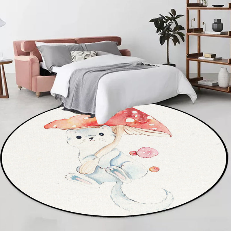 Kids Bedroom Rug in White Animal Fox Koala Alpaca Print Rug Polyester Pet Friendly Washable Area Rug - Clearhalo - 'Area Rug' - 'Rug' - 1648663