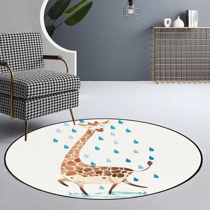 Kids Bedroom Rug in White Animal Fox Koala Alpaca Print Rug Polyester Pet Friendly Washable Area Rug - White - Design 4 - Clearhalo - 'Area Rug' - 'Rug' - 1648665