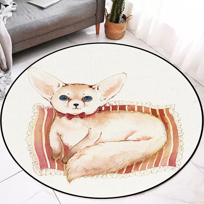 Kids Bedroom Rug in White Animal Fox Koala Alpaca Print Rug Polyester Pet Friendly Washable Area Rug - White - Design 5 - Clearhalo - 'Area Rug' - 'Rug' - 1648668