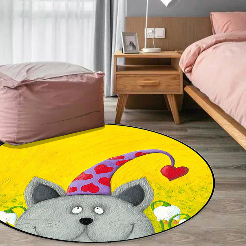 Kids Bedroom Rug in Green and Yellow Animal Cat Heart Star Print Rug Polyester Stain-Resistant Area Rug - Clearhalo - 'Area Rug' - 'Rug' - 1648680