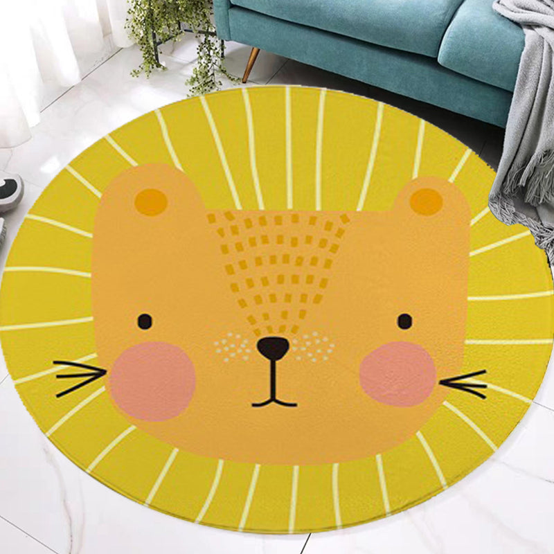 Red and Yellow Child's Room Rug Kids Animal Cat Bear Giraffe Pattern Area Rug Polyester Pet Friendly Washable Carpet - Yellow - Clearhalo - 'Area Rug' - 'Rug' - 1648691