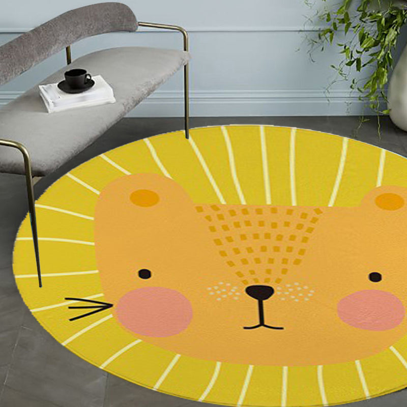 Red and Yellow Child's Room Rug Kids Animal Cat Bear Giraffe Pattern Area Rug Polyester Pet Friendly Washable Carpet - Clearhalo - 'Area Rug' - 'Rug' - 1648692