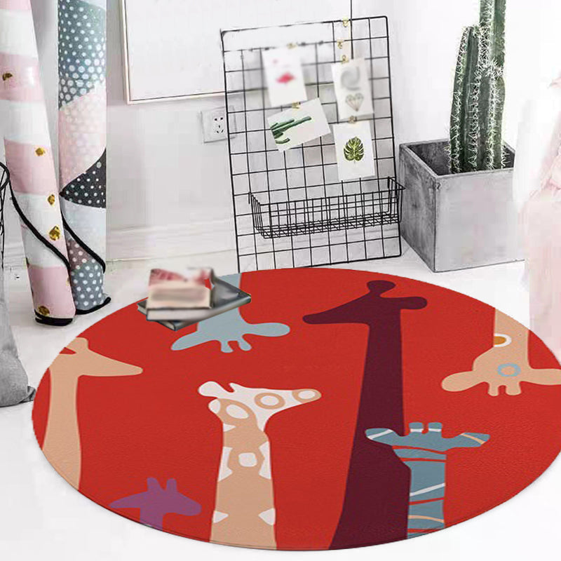 Red and Yellow Child's Room Rug Kids Animal Cat Bear Giraffe Pattern Area Rug Polyester Pet Friendly Washable Carpet - Clearhalo - 'Area Rug' - 'Rug' - 1648695