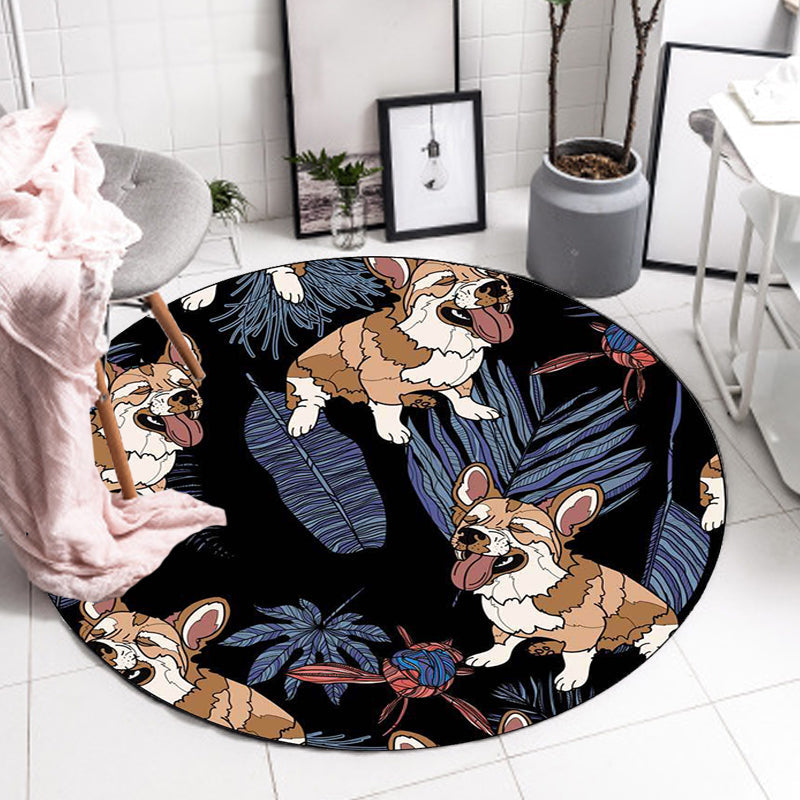 Yellow and Pink Child's Room Rug Kids Animal Dog Watermelon Leaf Pattern Area Rug Polyester Washable Carpet - view 17