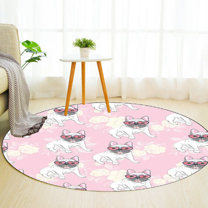 Yellow and Pink Child's Room Rug Kids Animal Dog Watermelon Leaf Pattern Area Rug Polyester Washable Carpet