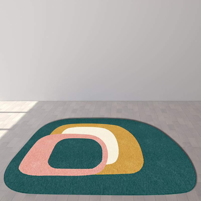 Irregular Bedroom Rug in Green Modern Colorblock Pattern Area Rug Polyester Pet Friendly Non-Slip Carpet - view 2
