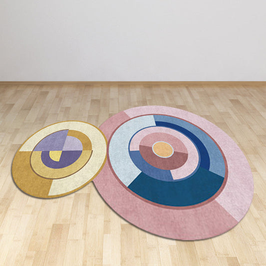 Novelty Modern Irregular Rug in Pink and Yellow Color Block Circle Print Rug Polyester Non-Slip Carpet for Home Decor