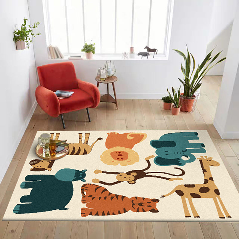 Kids Bedroom Rug in Yellow Animal Elephant Tiger Lion Print Rug Polyester Pet Friendly Area Rug - Clearhalo - 'Area Rug' - 'Rug' - 1648736