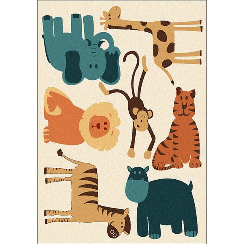 Kids Bedroom Rug in Yellow Animal Elephant Tiger Lion Print Rug Polyester Pet Friendly Area Rug - Clearhalo - 'Area Rug' - 'Rug' - 1648737