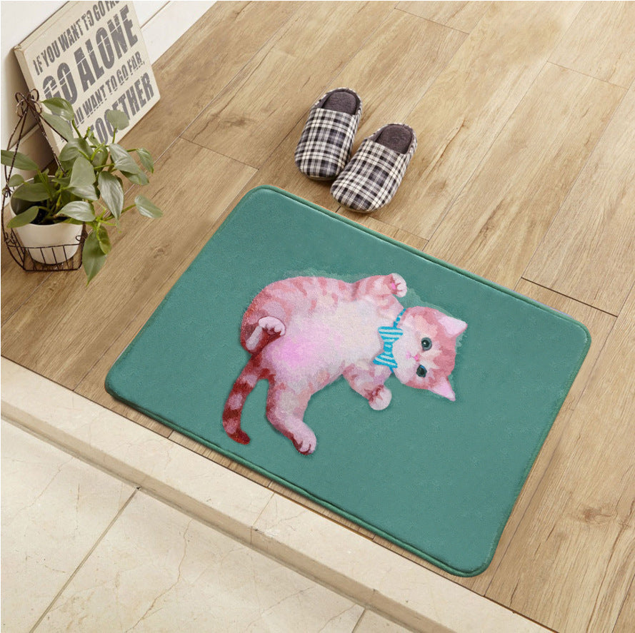 Unique Kids Rug in Blue and Green Animal Cat Pattern Rug Polyester Washable Carpet for Children's Room Blue 2' x 2'11" Clearhalo 'Area Rug' 'Rug' 1648754