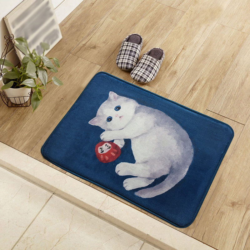 Unique Kids Rug in Blue and Green Animal Cat Pattern Rug Polyester Washable Carpet for Children's Room Navy 2' x 2'11" Clearhalo 'Area Rug' 'Rug' 1648756