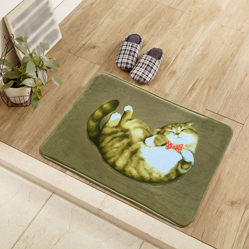 Unique Kids Rug in Blue and Green Animal Cat Pattern Rug Polyester Washable Carpet for Children's Room Army Green 2' x 2'11" Clearhalo 'Area Rug' 'Rug' 1648757