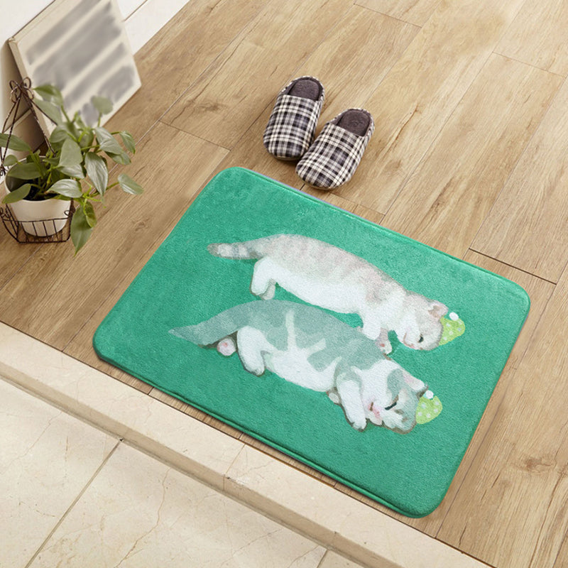 Unique Kids Rug in Blue and Green Animal Cat Pattern Rug Polyester Washable Carpet for Children's Room Green 2' x 2'11" Clearhalo 'Area Rug' 'Rug' 1648758