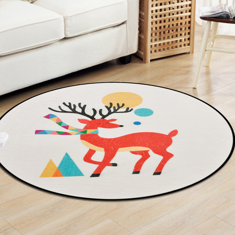 Brown and White Nursery Rug Kids Animal Fox Deer Geometry Pattern Area Rug Polyester Stain-Resistant Carpet - White - Clearhalo - 'Area Rug' - 'Rug' - 1648766