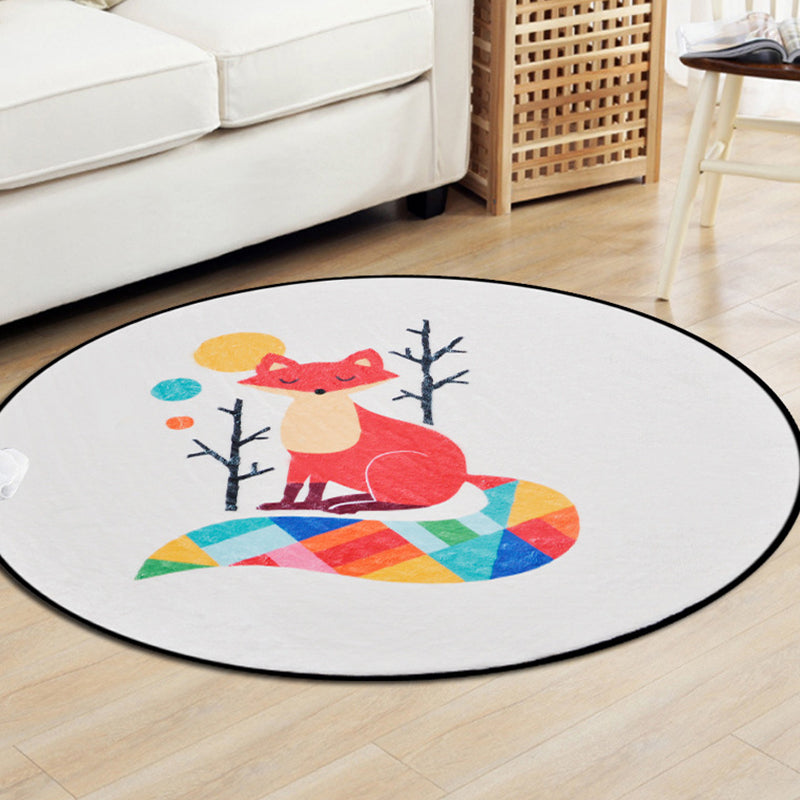 Brown and White Nursery Rug Kids Animal Fox Deer Geometry Pattern Area Rug Polyester Stain-Resistant Carpet - Red - Clearhalo - 'Area Rug' - 'Rug' - 1648767