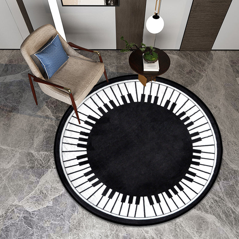 Stylish Kids Rug in Black and White Music Piano Pattern Rug Polyester Pet Friendly Carpet for Children's Room Clearhalo 'Area Rug' 'Rug' 1648769