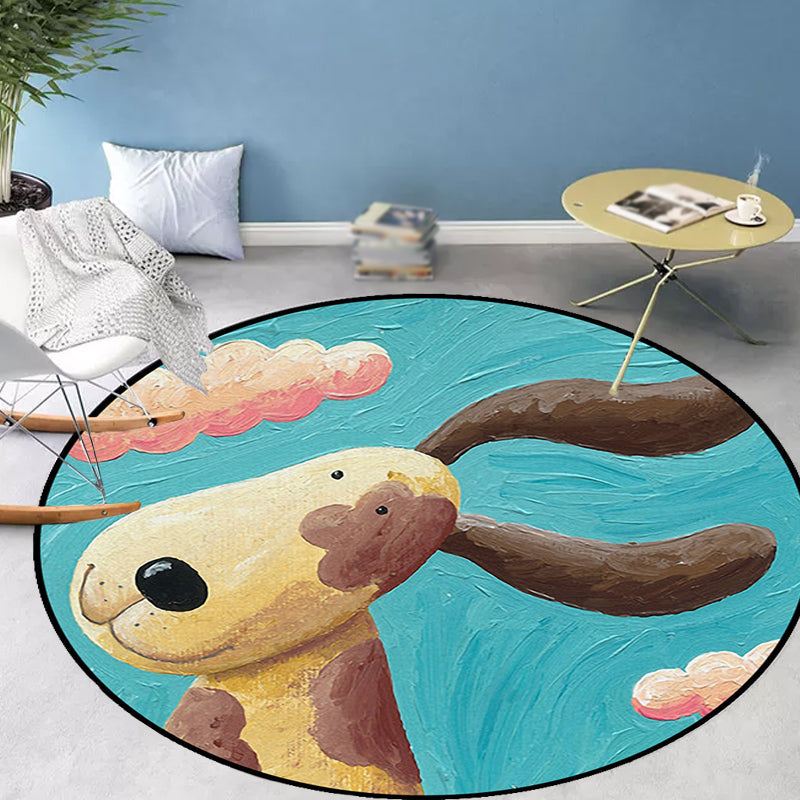 Kids Bedroom Rug in Blue Animal Dog Cloud Print Rug Polyester Machine Washable Area Rug - Blue - Clearhalo - 'Area Rug' - 'Rug' - 1648776