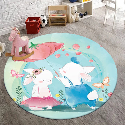 Kids Bedroom Rug in Blue Animal Elephant Rabbit Hedgehog Print Rug Polyester Pet Friendly Area Rug - Pink - Clearhalo - 'Area Rug' - 'Rug' - 1648784