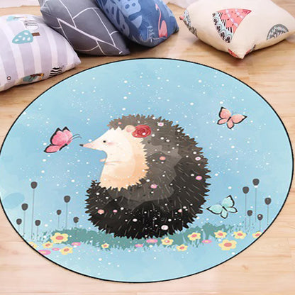 Kids Bedroom Rug in Blue Animal Elephant Rabbit Hedgehog Print Rug Polyester Pet Friendly Area Rug - Light Blue - Clearhalo - 'Area Rug' - 'Rug' - 1648793