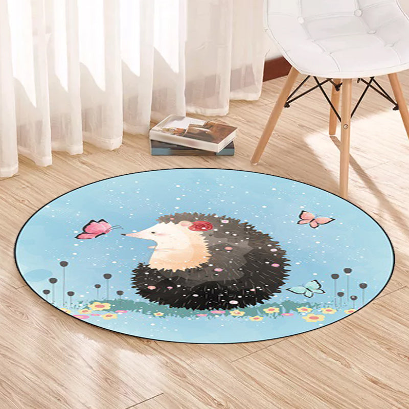 Kids Bedroom Rug in Blue Animal Elephant Rabbit Hedgehog Print Rug Polyester Pet Friendly Area Rug - Clearhalo - 'Area Rug' - 'Rug' - 1648794