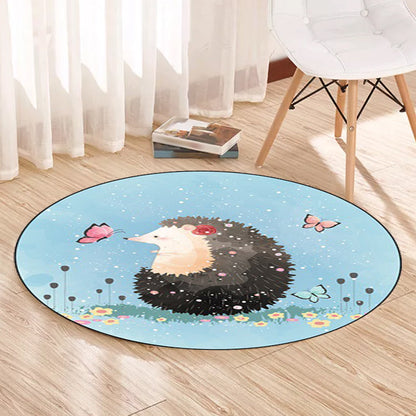 Kids Bedroom Rug in Blue Animal Elephant Rabbit Hedgehog Print Rug Polyester Pet Friendly Area Rug - Clearhalo - 'Area Rug' - 'Rug' - 1648794