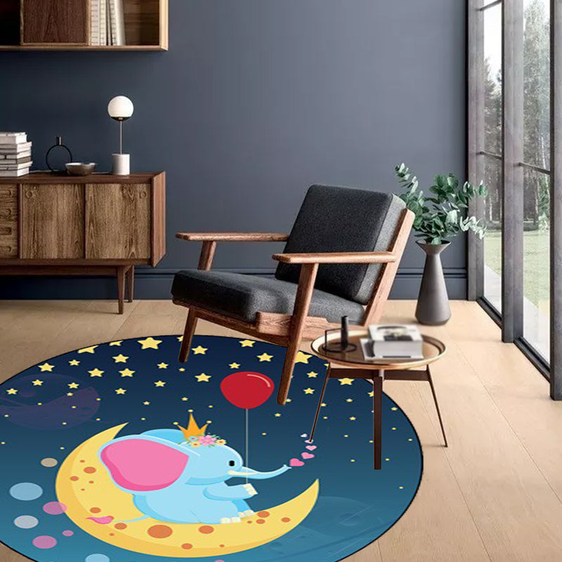 Kids Bedroom Rug in Blue Animal Elephant Rabbit Hedgehog Print Rug Polyester Pet Friendly Area Rug - Clearhalo - 'Area Rug' - 'Rug' - 1648797