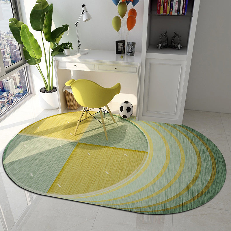 Irregular Bedroom Rug in Green and Pink Modern Colorblock Arc Pattern Area Rug Polyester Washable Carpet - view 2