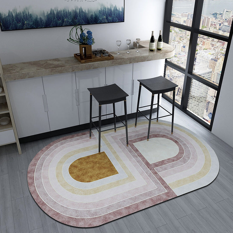 Irregular Bedroom Rug in Green and Pink Modern Colorblock Arc Pattern Area Rug Polyester Washable Carpet - view 4