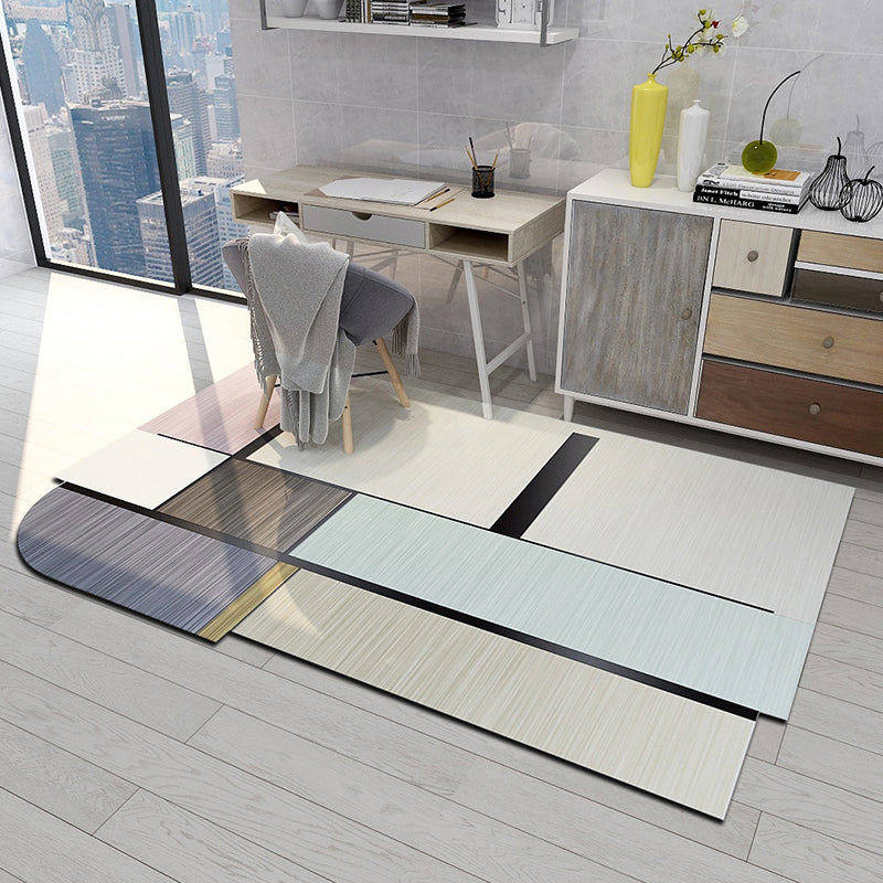 Irregular Bedroom Rug in Green and Pink Modern Colorblock Arc Pattern Area Rug Polyester Washable Carpet - view 3