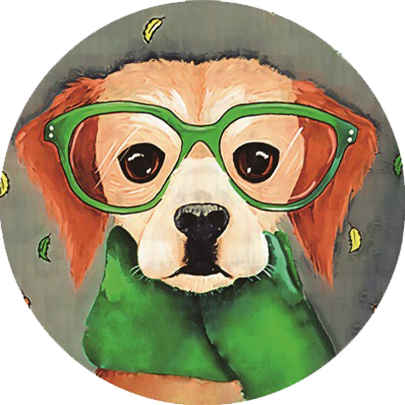 Grey and Green Child's Room Rug Kids Animal Dog Glasses Pattern Area Rug Polyester Anti-Slip Machine Washable - view 3