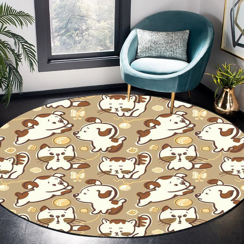 Kids Bedroom Rug in Brown and Pink Animal Dog Cat Print Rug Polyester Non-Slip Backing Area Rug - Brown - Clearhalo - 'Area Rug' - 'Rug' - 1648839