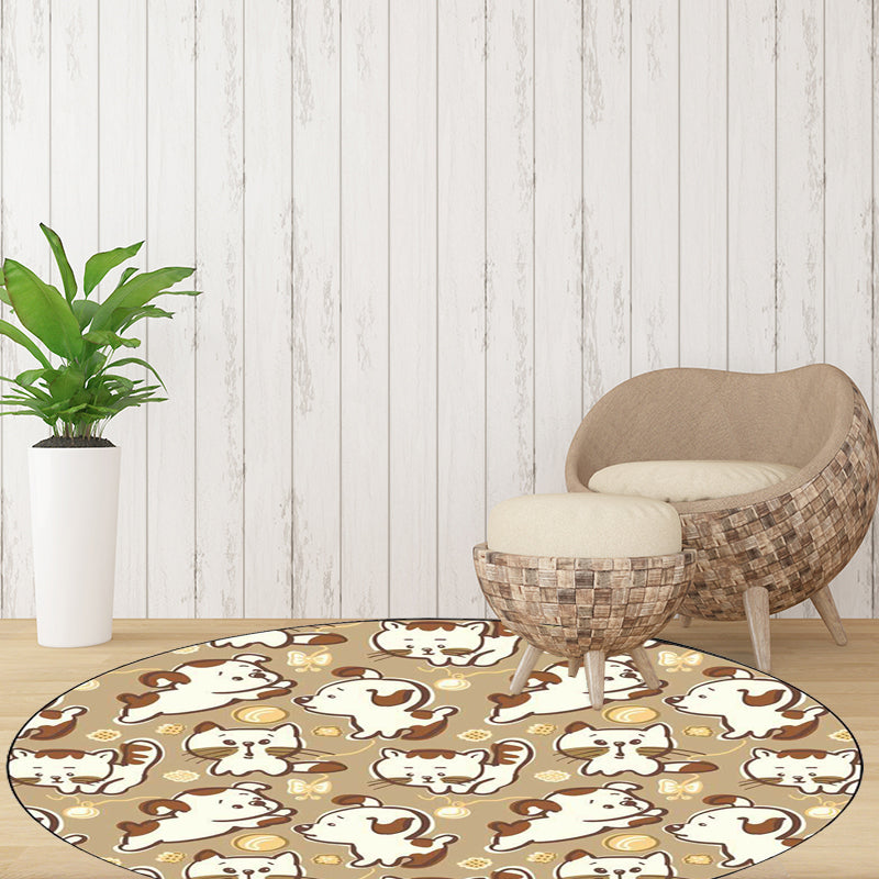 Kids Bedroom Rug in Brown and Pink Animal Dog Cat Print Rug Polyester Non-Slip Backing Area Rug - Clearhalo - 'Area Rug' - 'Rug' - 1648840