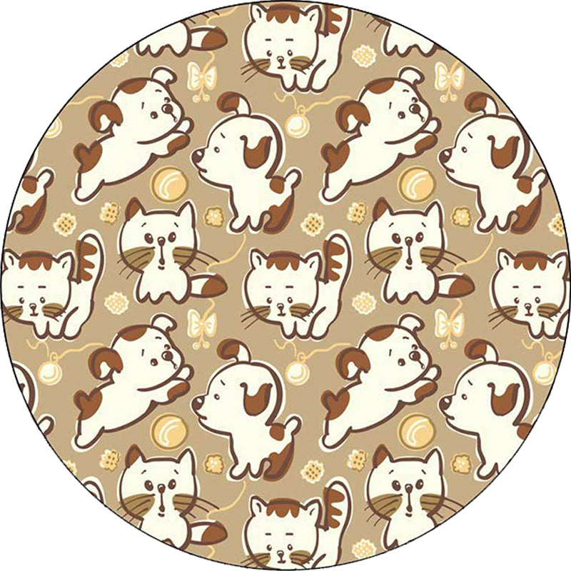 Kids Bedroom Rug in Brown and Pink Animal Dog Cat Print Rug Polyester Non-Slip Backing Area Rug - Clearhalo - 'Area Rug' - 'Rug' - 1648841