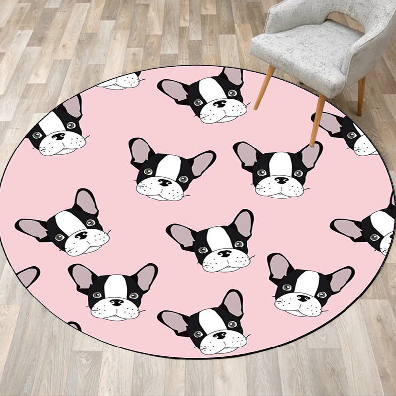 Kids Bedroom Rug in Brown and Pink Animal Dog Cat Print Rug Polyester Non-Slip Backing Area Rug - Pink - Clearhalo - 'Area Rug' - 'Rug' - 1648850