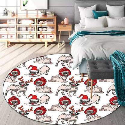 Kids Bedroom Rug in Brown and Pink Animal Dog Cat Print Rug Polyester Non-Slip Backing Area Rug - White - Clearhalo - 'Area Rug' - 'Rug' - 1648853