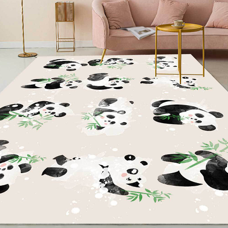 Ivory Child's Room Rug Kids Animal Panda Bird Pattern Area Rug Polyester Anti-Slip Machine Washable Carpet - Beige - Design 1 - Clearhalo - 'Area Rug' - 'Rug' - 1648868