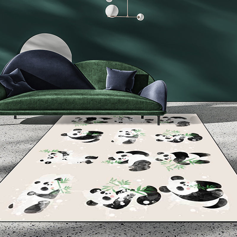 Ivory Child's Room Rug Kids Animal Panda Bird Pattern Area Rug Polyester Anti-Slip Machine Washable Carpet - Clearhalo - 'Area Rug' - 'Rug' - 1648869