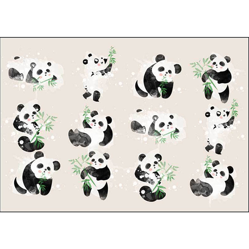 Ivory Child's Room Rug Kids Animal Panda Bird Pattern Area Rug Polyester Anti-Slip Machine Washable Carpet - Clearhalo - 'Area Rug' - 'Rug' - 1648870