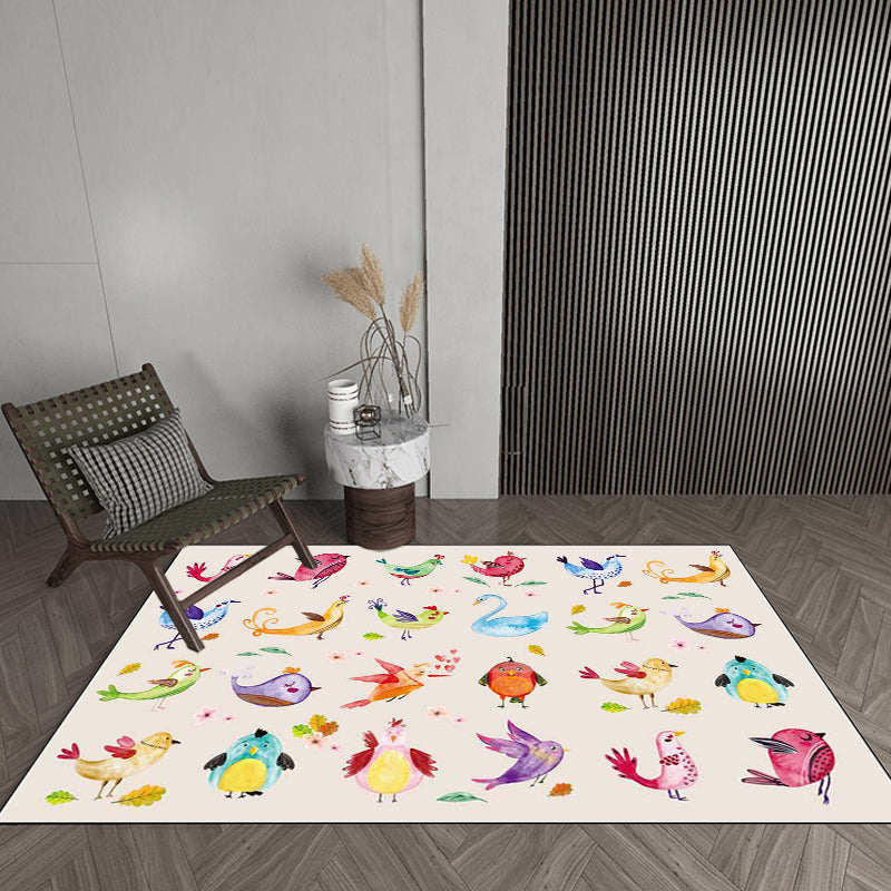 Ivory Child's Room Rug Kids Animal Panda Bird Pattern Area Rug Polyester Anti-Slip Machine Washable Carpet - Clearhalo - 'Area Rug' - 'Rug' - 1648878