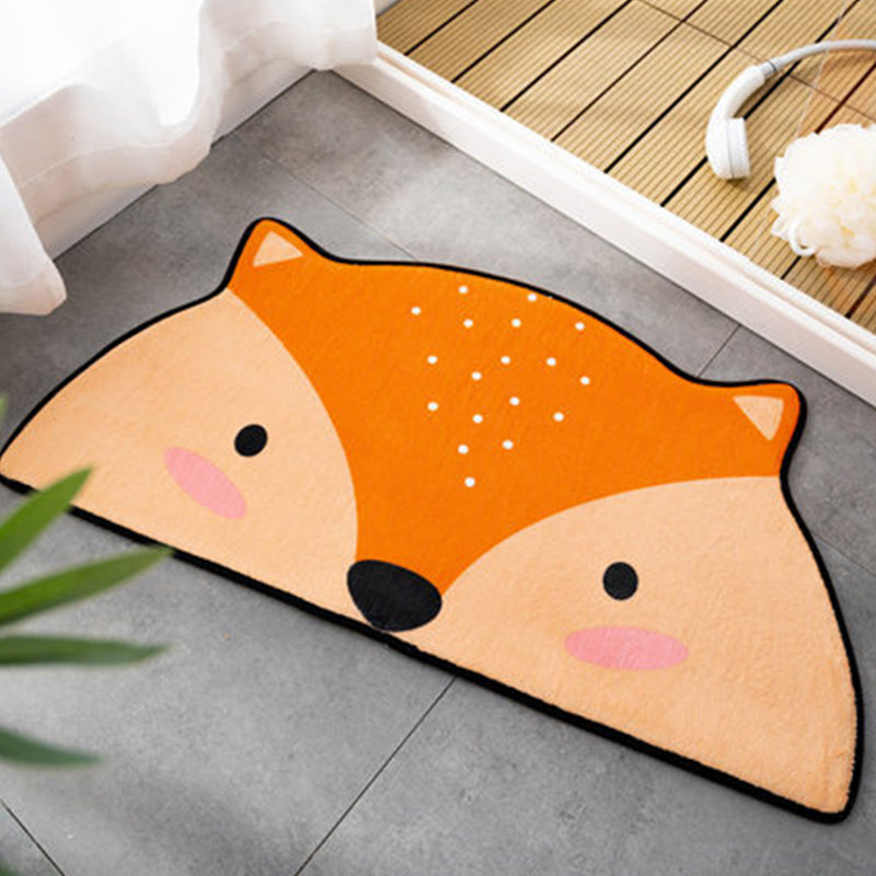 Irregular Nursery Rug Orange and Green Kids Animal Frog Cat Bear Pattern Area Rug Polyester Pet Friendly Carpet