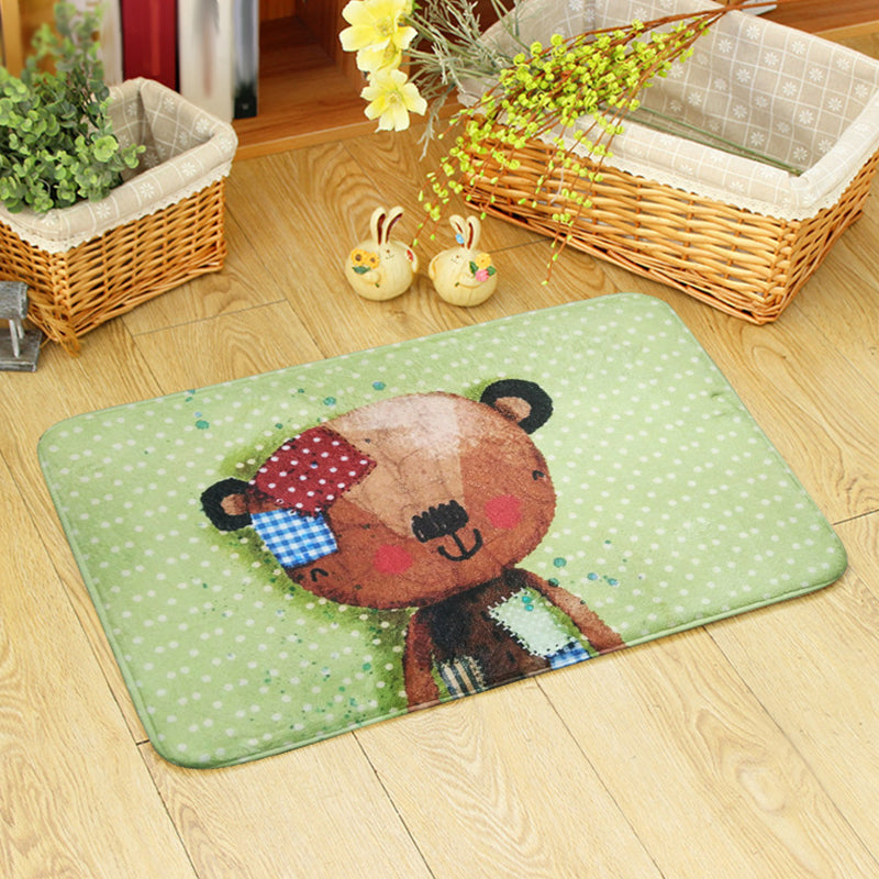 Blue and Green Nursery Rug Kids Animal Bear Rabbit Bee Pattern Area Rug Polyester Machine Washable Carpet - Green - 2' x 2'11" - Clearhalo - 'Area Rug' - 'Rug' - 1648895