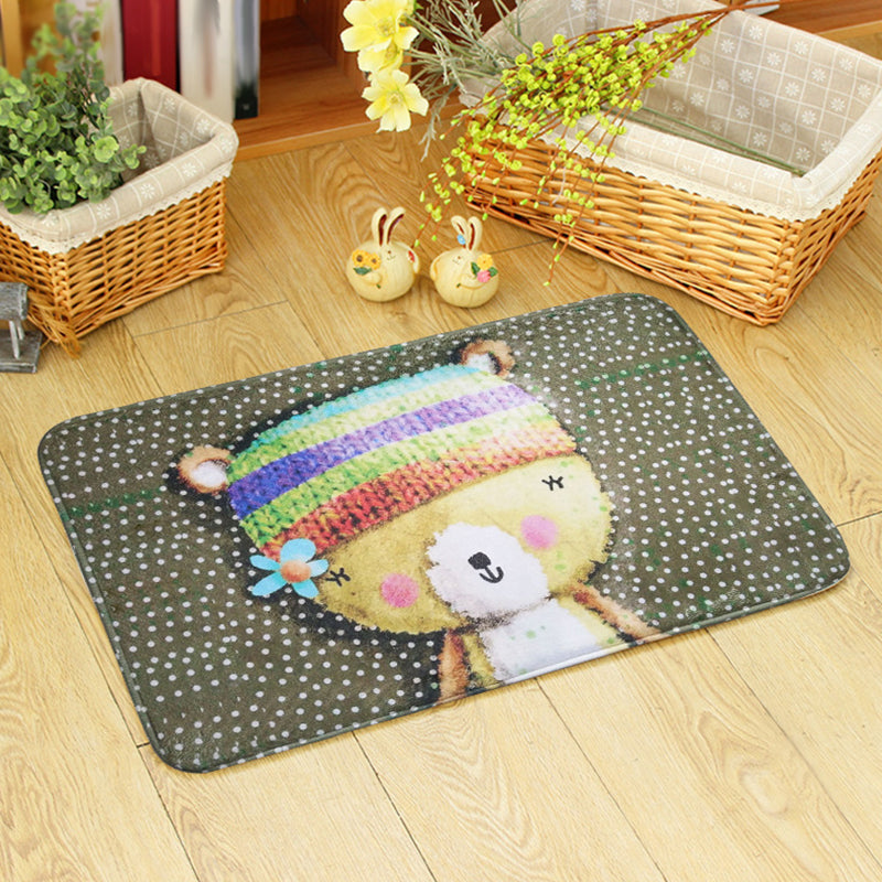 Blue and Green Nursery Rug Kids Animal Bear Rabbit Bee Pattern Area Rug Polyester Machine Washable Carpet - Grey - 2' x 2'11" - Clearhalo - 'Area Rug' - 'Rug' - 1648898