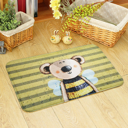 Blue and Green Nursery Rug Kids Animal Bear Rabbit Bee Pattern Area Rug Polyester Machine Washable Carpet - Yellow - 2' x 2'11" - Clearhalo - 'Area Rug' - 'Rug' - 1648899