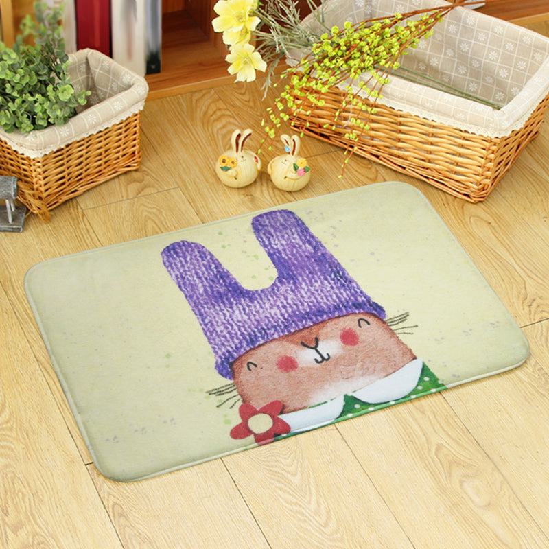 Blue and Green Nursery Rug Kids Animal Bear Rabbit Bee Pattern Area Rug Polyester Machine Washable Carpet - Apricot - 2' x 2'11" - Clearhalo - 'Area Rug' - 'Rug' - 1648900