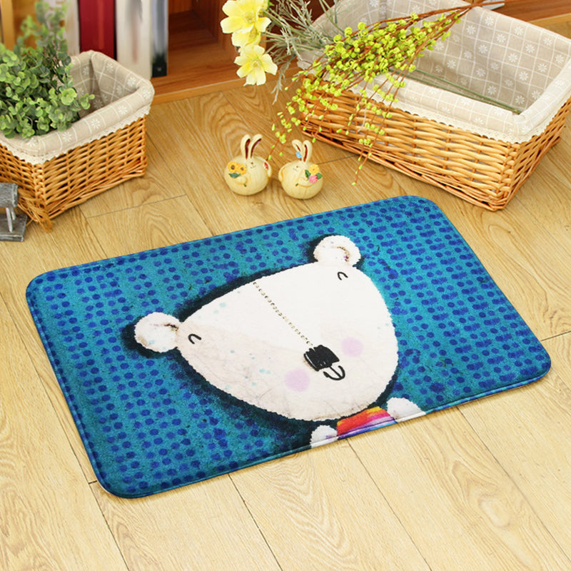 Blue and Green Nursery Rug Kids Animal Bear Rabbit Bee Pattern Area Rug Polyester Machine Washable Carpet - Blue - 2' x 2'11" - Clearhalo - 'Area Rug' - 'Rug' - 1648901