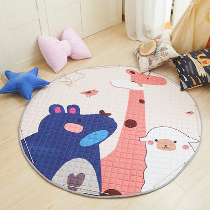 Kids Bedroom Rug in Pink and Grey Animal Unicorn Rabbit Sheep Print Rug Polyester Machine Washable Area Rug - Yellow-Red - 4'11" x 4'11" - Clearhalo - 'Area Rug' - 'Rug' - 1648904