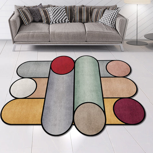 Nordic Modern Irregular Rug in Grey Color Block Oval Print Area Rug Polyester Washable Carpet for Home Decoration