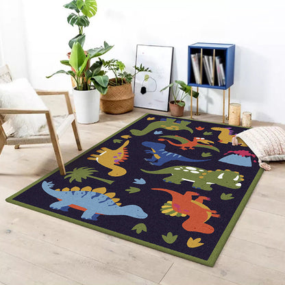 Cute Kids Rug in Blue Animal Dinosaur Grass Pattern Rug Polyester Stain-Resistant Carpet for Nursery