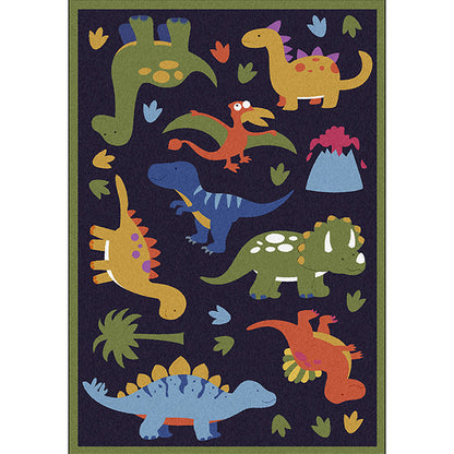 Cute Kids Rug in Blue Animal Dinosaur Grass Pattern Rug Polyester Stain-Resistant Carpet for Nursery