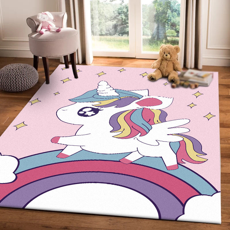 Pink Child's Room Rug Kids Animal Unicorn Rainbow Pattern Area Rug Polyester Non-Slip Backing Carpet - Clearhalo - 'Area Rug' - 'Rug' - 1648950